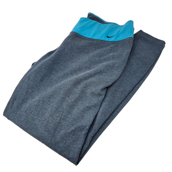 Nike Dri-Fit Workout Leggings Large‎ Full-Length Blue Yoga Pants - Picture 1 of 11